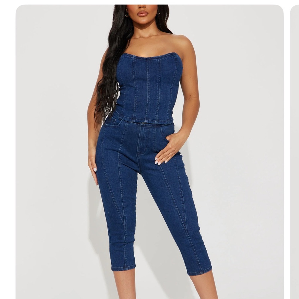 Fashion Nova Blue Cropped Jumpsuit